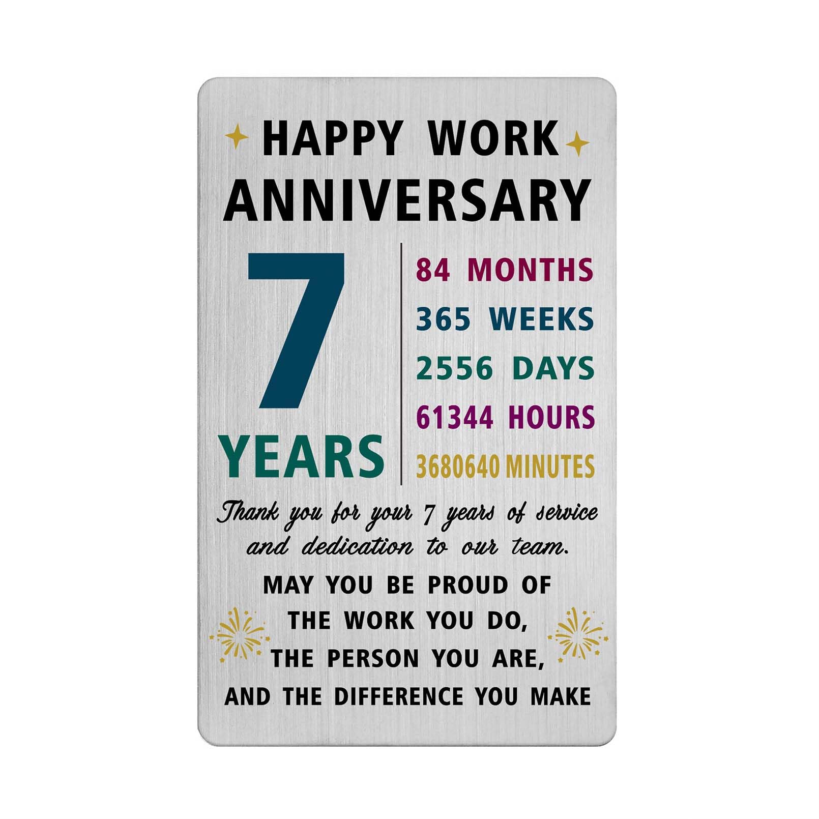 Richesele 7 Years Work Service Card - Thank You 7 Years Work Gifts - Happy 7th Work Anniversary Credit Card Size Keepsake