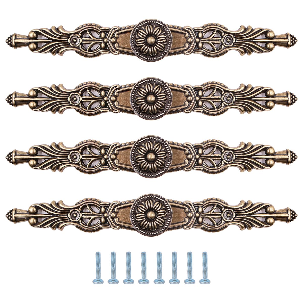 ZONADAH Set of 4 Antique Brass Style Cabinet Handles, Hole Distance 160mm, Vintage Style Pull Handle, Door Knobs Back Plate for Home Furniture Drawers Cabinets Wardrobes Cupboard Cabinet