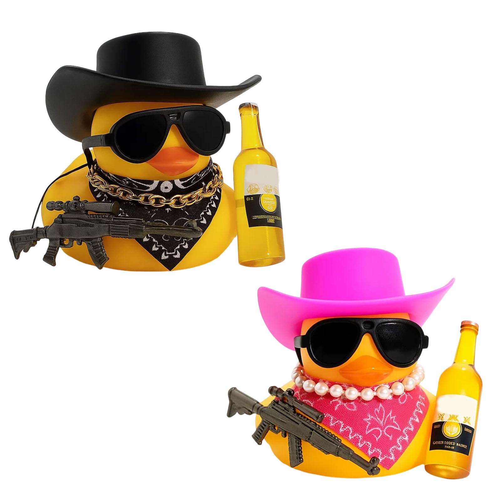 WaaRiuQ 2 Pcs Plastic Ducks, Rubber Duck Bath Toys with Black and Pink Hats, Fun and Colorful Rubber Ducks for Bath Time, Pool Party, Decoration, 5 * 6 cm Each