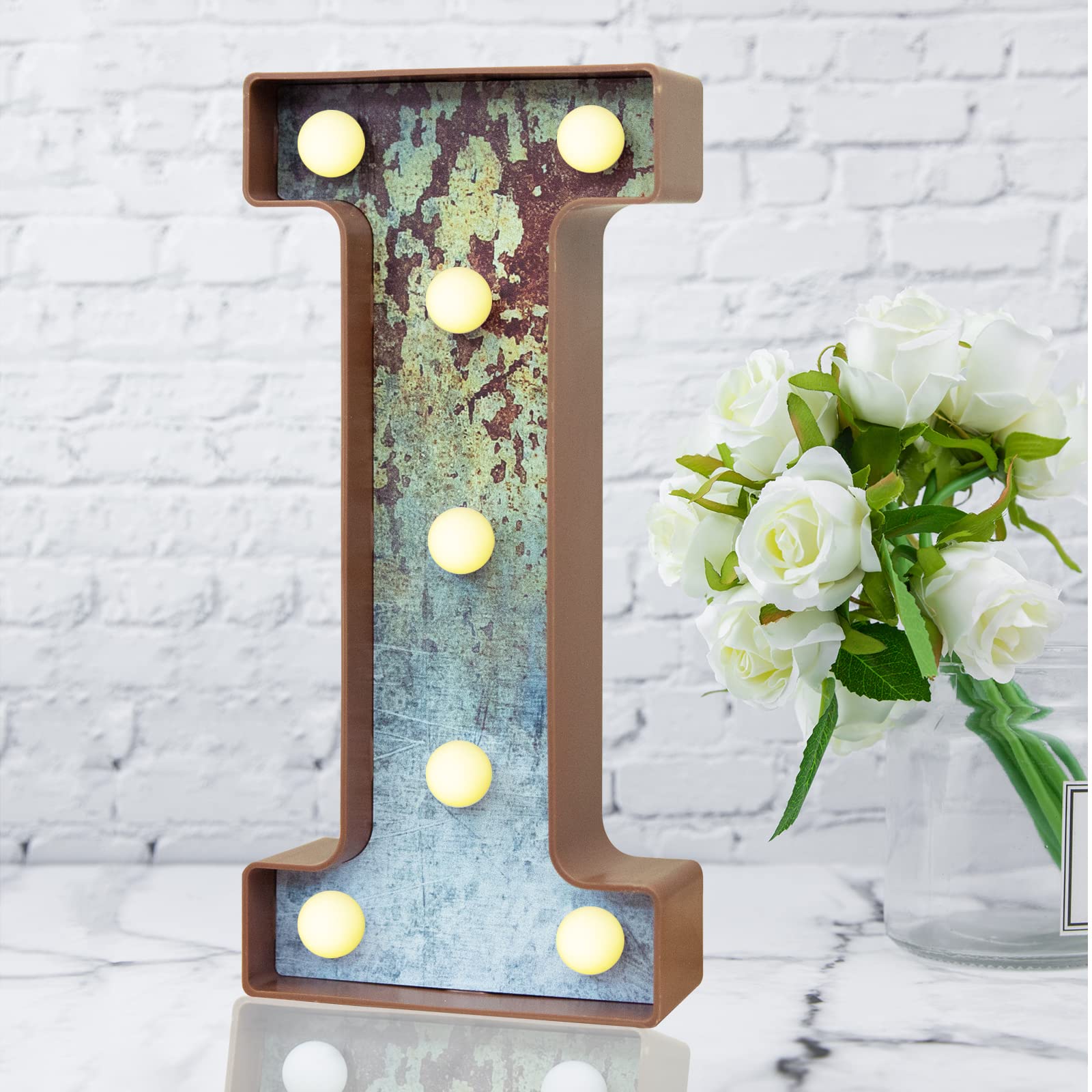 LED Marquee Light Up Letters Industrial Vintage Style Lighted Letters Rust Metal Effect Marquee Letter with Lights Illumination Letter Signs for Christmas Wedding Birthday Party Home Cafe Bar Decor-I