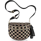 NEWROGENG Checkered Crossbody Bags for Women, Large Nylon Bum Bags Plus Size Fanny Pack Sling Bag Belt Bag for Women Travel, Khaki Black Checkered
