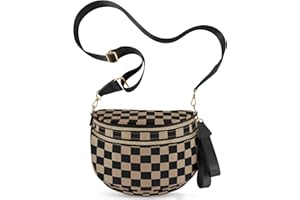 NEWROGENG Checkered Crossbody Bags for Women, Large Nylon Bum Bags Plus Size Fanny Pack Sling Bag Belt Bag for Women Travel, Khaki Black Checkered