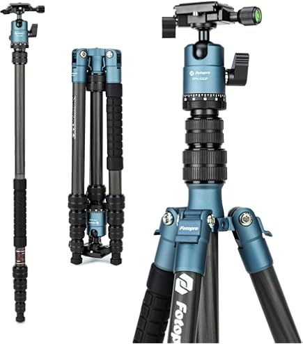 Fotopro 60" Carbon Fiber Tripod With Ball Head - Compact, Converts To Monopod, Holds 17.6 Lbs