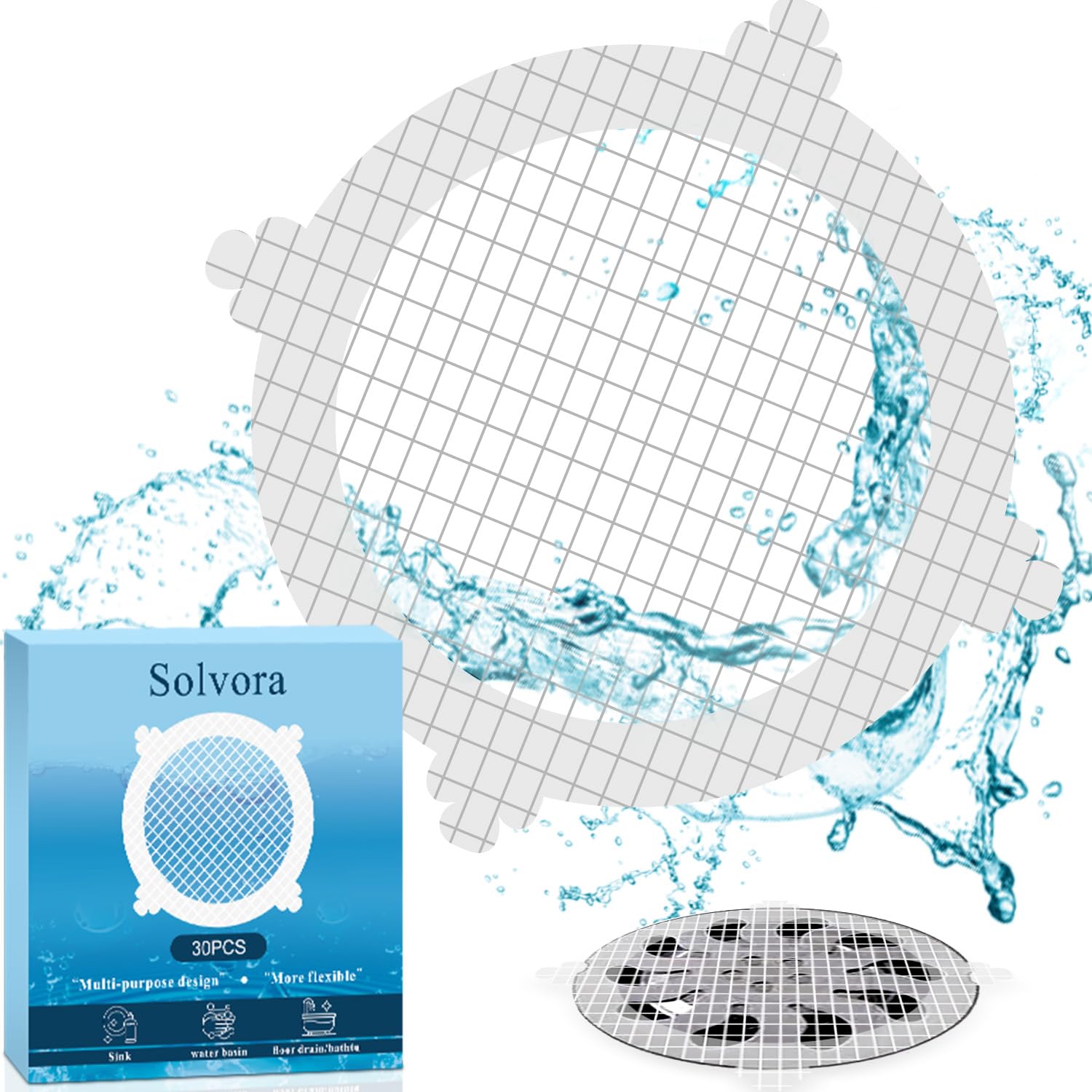 Photo 1 of Solvora 30 Pack Disposable Shower Drain Hair Catcher Shower Drain Mesh Stickers, Bathroom, Bathtub, Kitchen, Sink, for Human and pet Hair