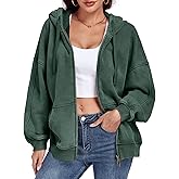 ALSOGO Womens Double Zip Up Oversized Hoodie Fleece Acid Wash Long Sleeve Sweatshirts Distressed Vintage Cotton Jackets