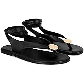 GTBINGGO Flat Sandals for Women Strappy Sandals Comfortable Dressy Beach Flip Flop Slides Thong Sandals for Women with Metal Circular