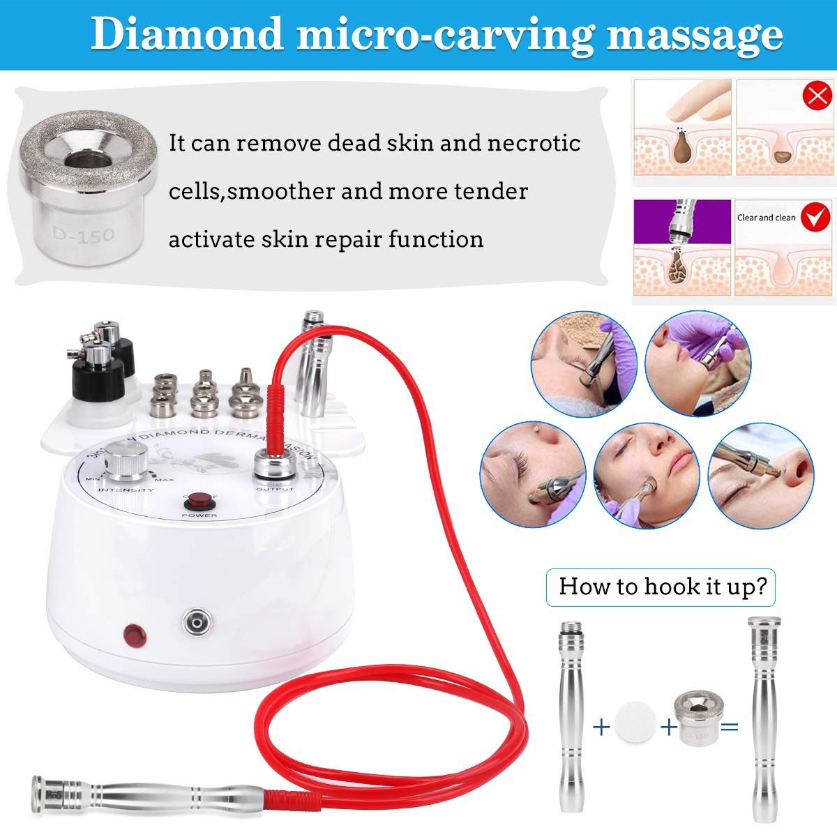 Microdermabrasion Machine, Beauty Star 3 in 1 Portable Diamond Microdermabrasion Dermabrasion Machine Facial Care Salon Equipment w/Vacuum & Spray including 360 Cotton Filters and 2 Plastic Oil Filte: Beauty