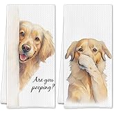 SereneHanctuary Golden Retriever Bathroom Hand Towels, Gifts for Golden Retriever Lovers, are You Pooping Funny Dog Decorative Hand Towel for Bathroom Washroom, 16x24 Inch Set of 2