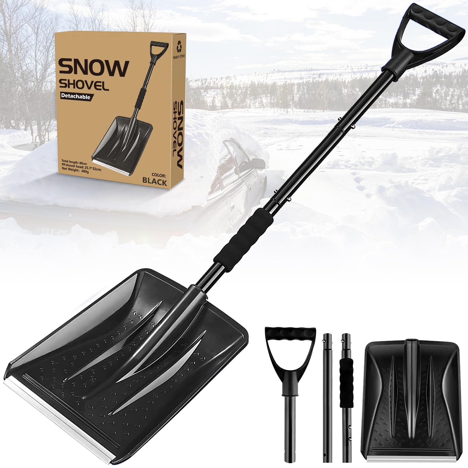 thumbnail image 2 of Snow Removal Snow Shovel, 2025 New Upgrade Large-Capacity Lightweight Aluminum Snow Scraper For Car 2 of 14