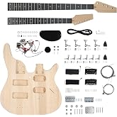 Fistrock Double Neck DIY Bass and Guitar Kit w/ 4 &amp; 6 String Basswood Body | Hard Maple Neck, Engineered Wood Fretboard, Unfinished, Chrome Hardware, Build Your Own Bass and Guitar