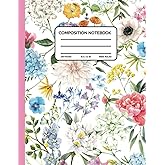 Composition Notebook Vintage: Wide Ruled with Cute Aesthetic Pink Floral Illustration for Girls, Teens, and Women