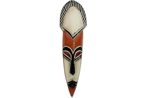 NOVICA White and Red Hand Carved Painted Wood Wall Mask, Protect The Forest'