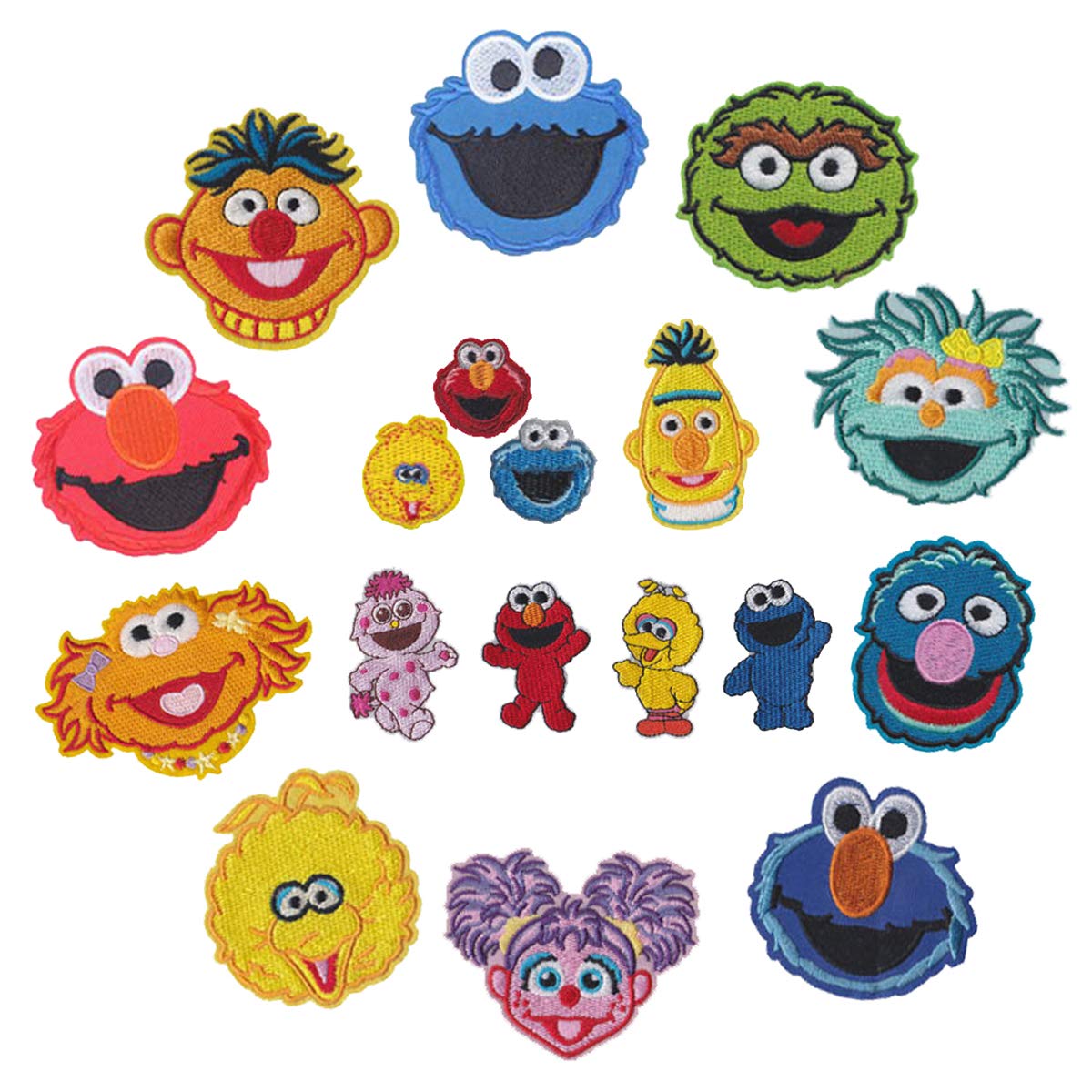 Meetlight Iron On Patches, Embroidered Sesame Street Cartoon Character Patches Applique Kit Sew On Patches for Clothing, Jackets, Backpacks, Jeans (18pcs)