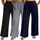 Neer 3 Pack Women's Plus Size Pants Wide Leg Lounge Yoga Pants Casual Baggy Drawstring High Waist Sweatpants with Pockets