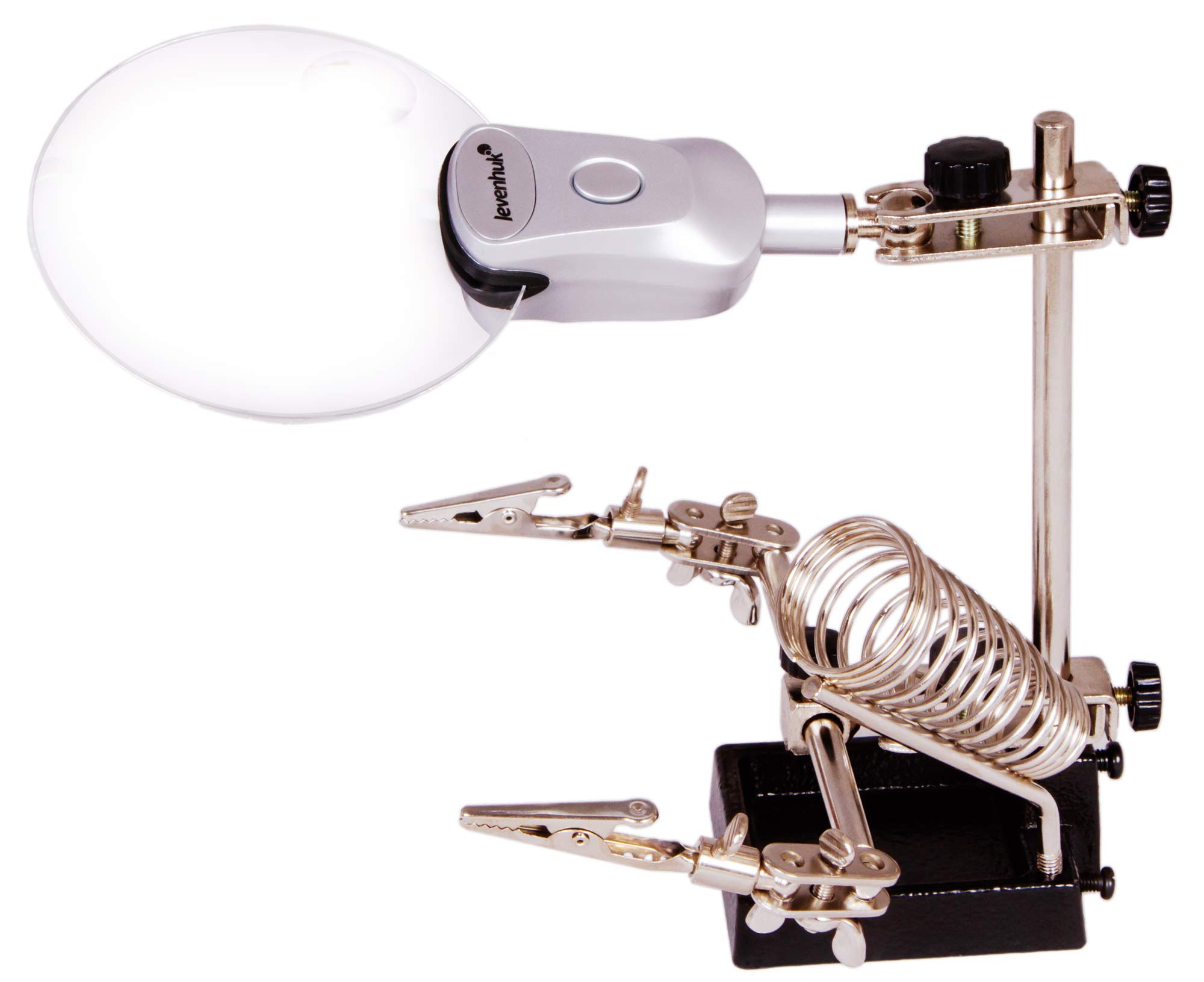Levenhuk Zeno Refit ZF19 2x / 6x Magnifier with Third Helping Hand and LED Light for Soldering, Crafting, Fixing, Repairing Small Objects