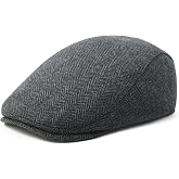 FEINION Men Wool Blend Flat Cap Tweed Newsboy Ivy Hat | Thick wool herringbone fabric, Classic ivy silhouette, Warm vintage daily men hat