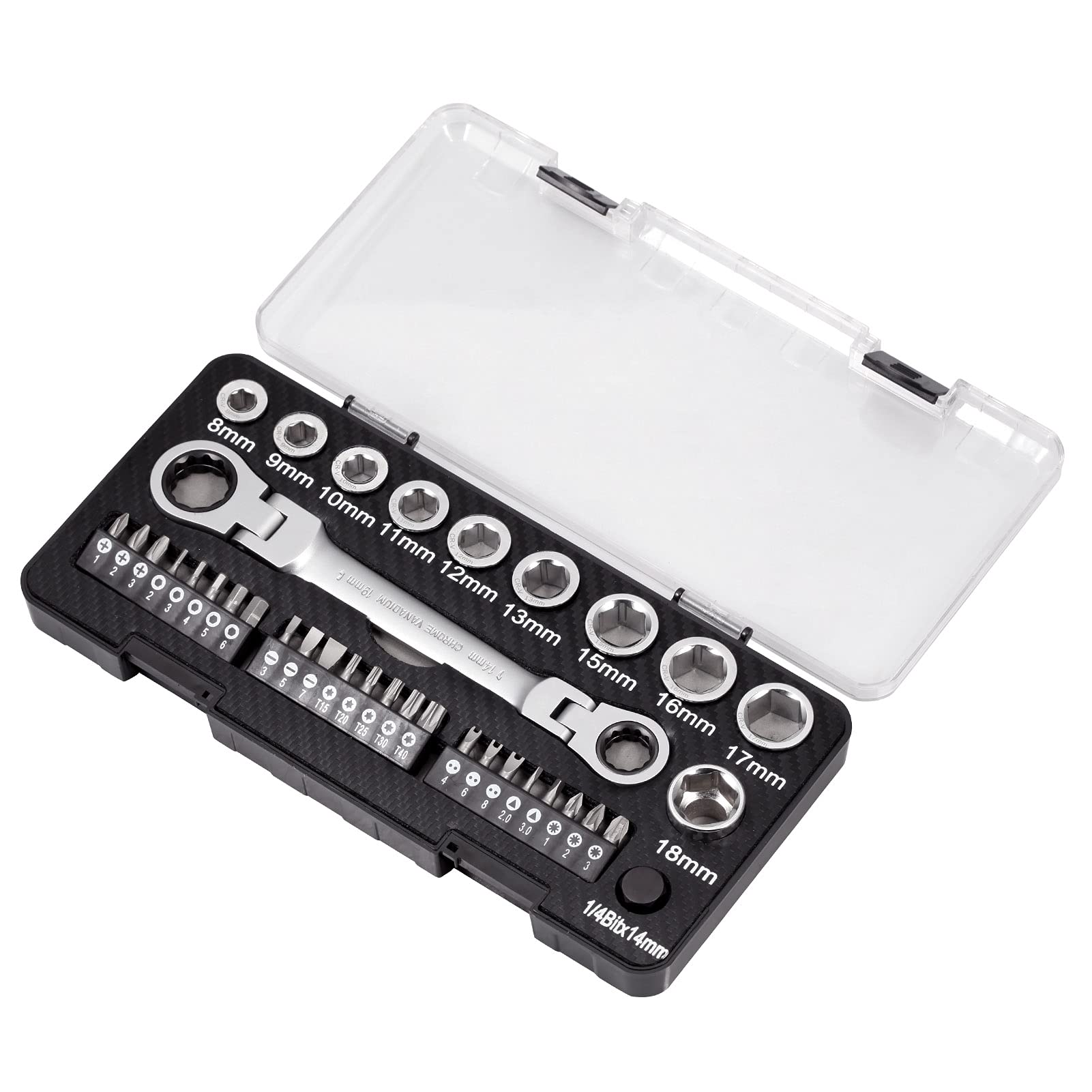 LEONTOOL 36 PCS Socket Ratchet Wrench Set 8.5 Inches Quick-Release Ratchet Set Metric Ratcheting Combination Wrench Set Double Box Universal Spline Ratcheting Wrench Set — image 1