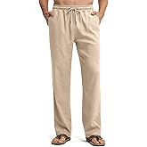 Willit Men's Linen Pants Casual Beach Summer Pants Drawstring Lightweight Yoga Linen Trousers 28" 30"