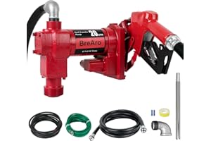 BREARO Fuel Transfer Pump Automatic Nozzle, 20 GPM High Flow 12 Volt DC pump, Cast Iron Gas Heavy Duty Transfer Pump for Gasoline, Diesel, Kerosene, Ethanol Blends, Methanol Blends, and biodiesel