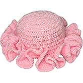 Hshsclth Crochet Hat Knitted Bucket Hats Solid Color Fashion Ruffled Brim Floopy Bucket Hat for Women