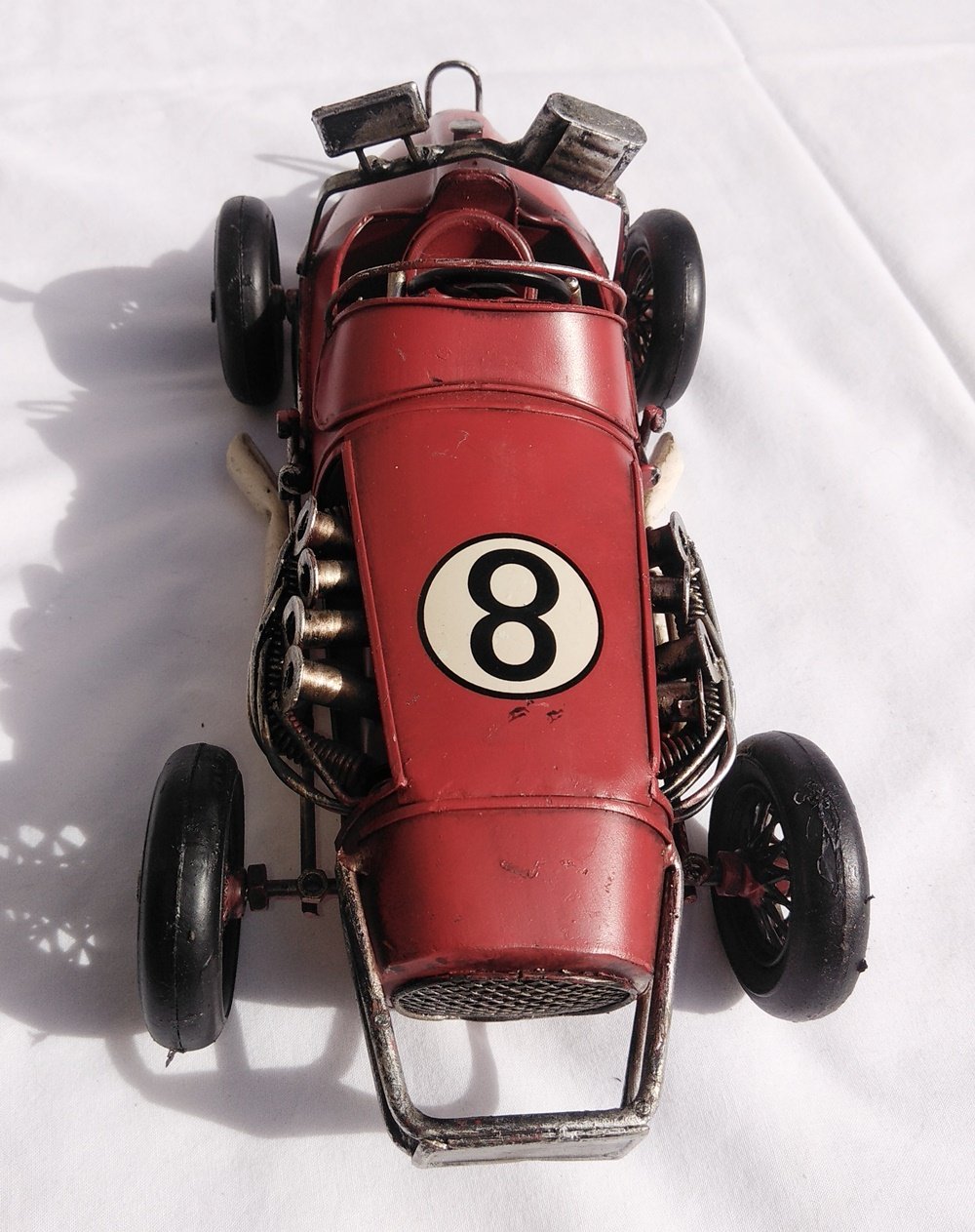 FandG Supplies Lovely large (31cm) vintage retro tin Brooklands Racer metal racing car ornaments- available in two colours - great gift idea for any shelf or desk! (Red)