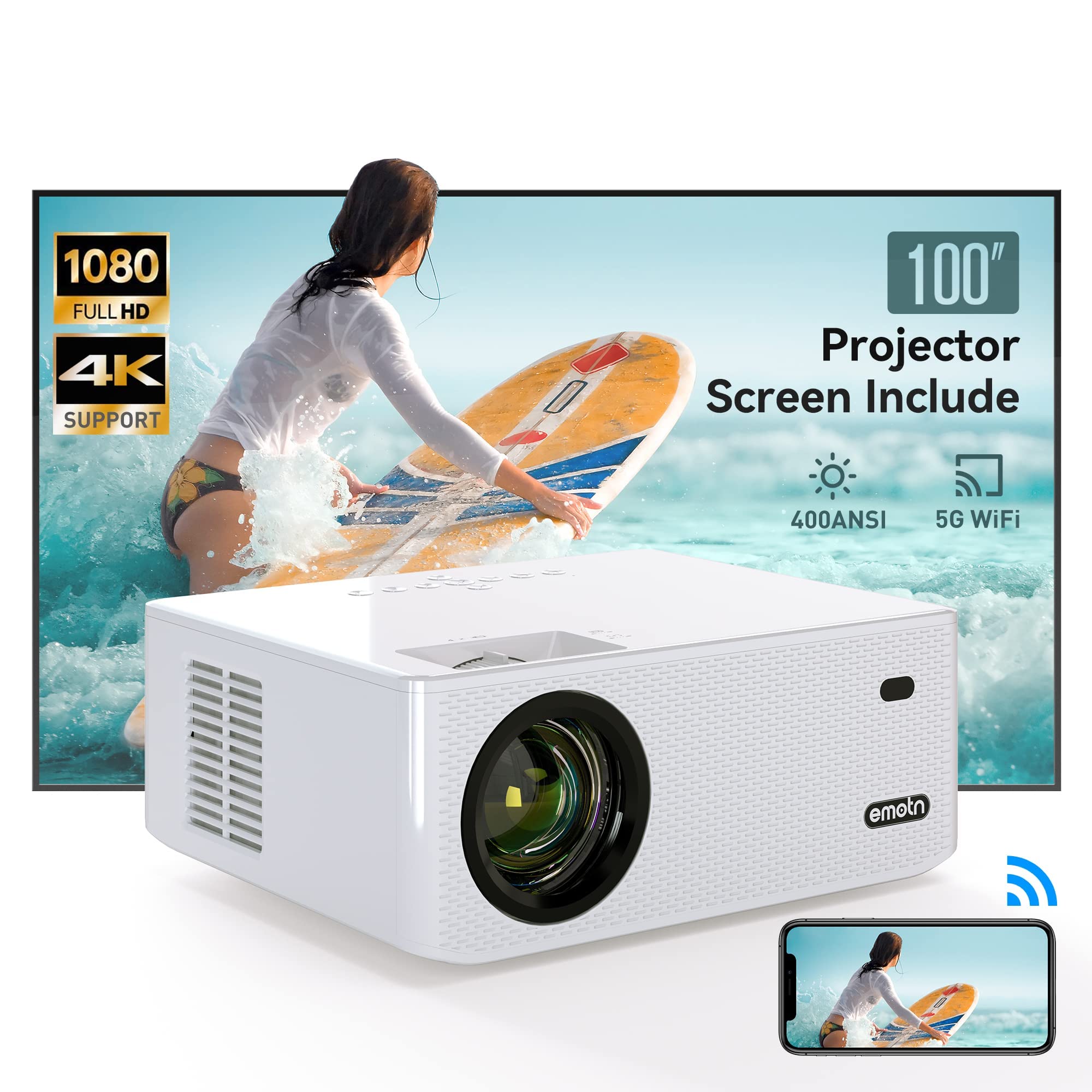 Emotn O1 Native 1080P Projector with WiFi and Bluetooth, 100