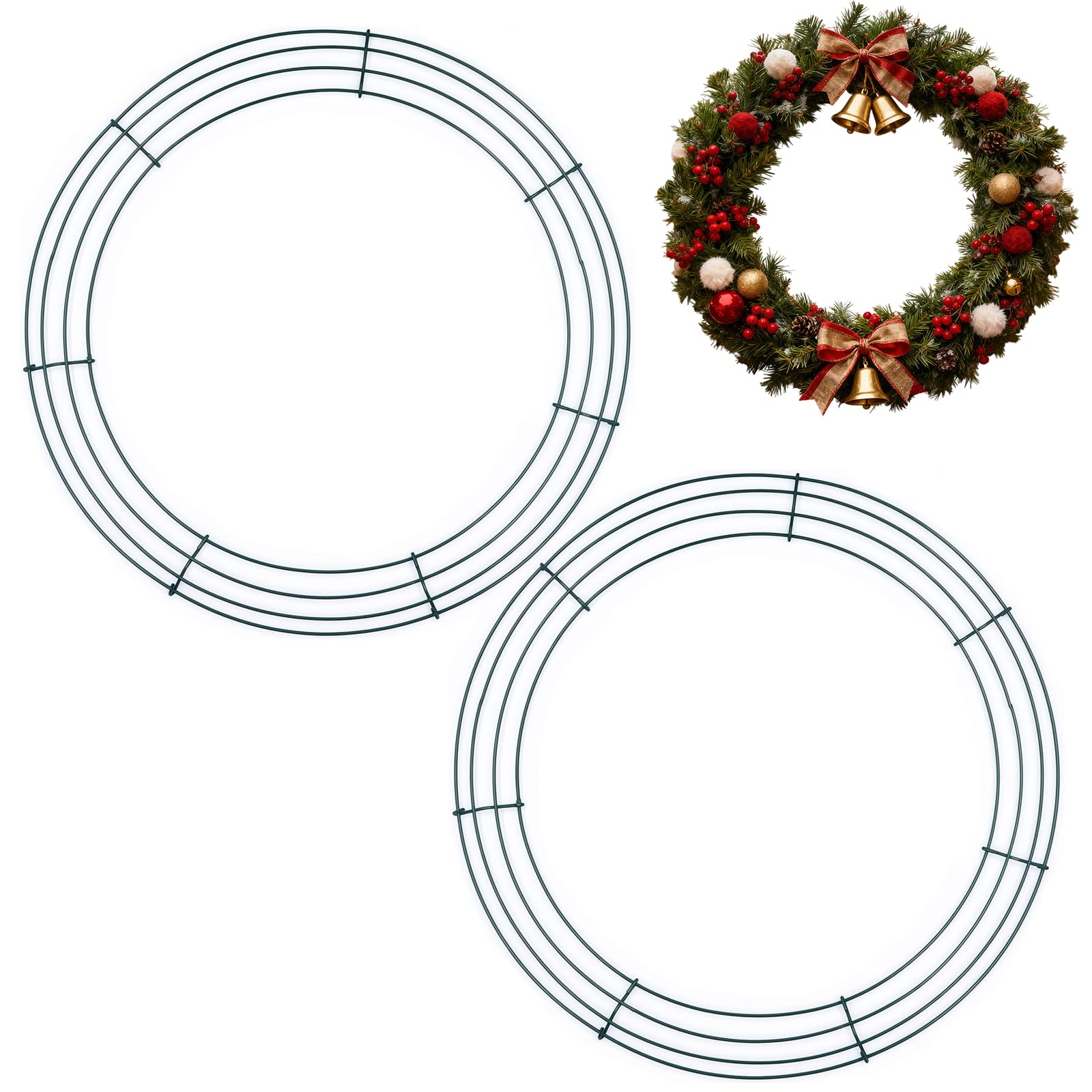 2 Pack Green Christmas Wire Wreath Rings 16inch Metal Wreath Frame,41cm Large Round Wire Wreath Frame for Christmas Wreath Making Rings Base,Wedding Garland Ring,Garden, Home Supplies DIY Crafts