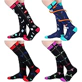 Toulite 4 Pairs Nurse Zipper Compression Socks 20-30 mmHg Closed Toe Zipper Stockings Funny Compression Socks for Women Doctor Pregnant Nurse Day Gift, L/XL