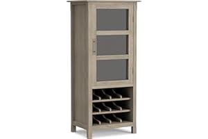 SIMPLIHOME Avalon 12-Bottle SOLID WOOD 23 Inch Wide Contemporary High Storage Wine Rack Cabinet in Distressed Grey, For the Living Room, Dining Room and Kitchen