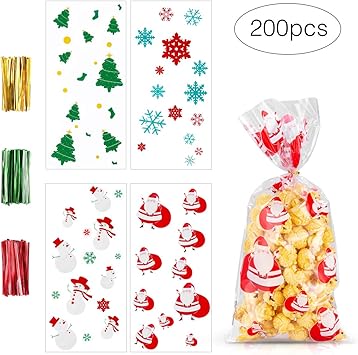 Biscotti Di Natale Giochi.Melliex 200pcs Sacchetti Biscotti Di Natale Caramelle Di Trasparenti Sacchetti Di Richiudibili Autoadesivi Per Bambini Regali Di Natale Amazon It Giochi E Giocattoli