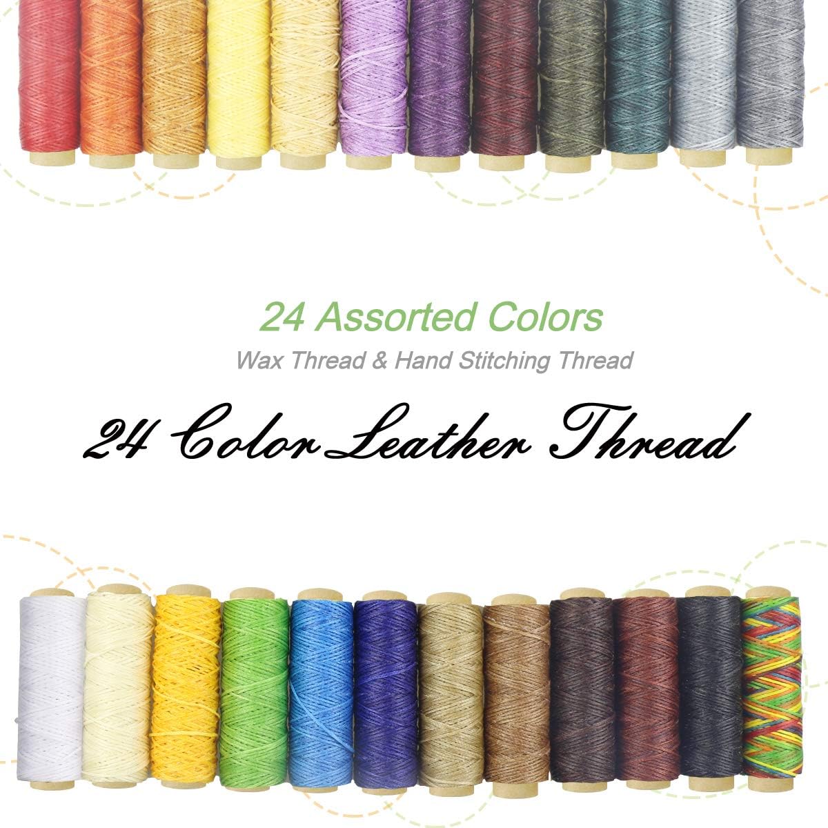 24 Colors Waxed Thread,Colorful Leather Thread, Leather Sewing Thread,Hand Stitching Thread for Hand Sewing Leather and Bookbinding