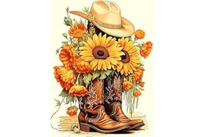 Diamond Painting Kits for Adults Cowboy Boot, DIY 5D Diamond Art Kits for Adults Sunflower, Cowboy Hat Full Round Drill Gem A