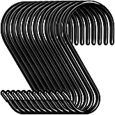 12 Pack 4-1/2 Inch S Hooks, Large Vinyl Coated Closet Hooks Non Slip Heavy Duty for Hanging, Steel Metal Black Rubber Coated for Jeans Plants Clothes Pot Pan Cups Towel