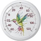 Taylor Watercolor Series Rainbow Hummingbird Indoor Outdoor Dial Thermometer, Home Decor for Patio, Pool, or Garage, 13.25inch, White Bezel