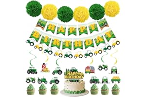62PCS Tractor Birthday Party Decorations, Tractors Birthday Balloons Tractors Banner Flower Balls Hanging Swirls for Tractor 