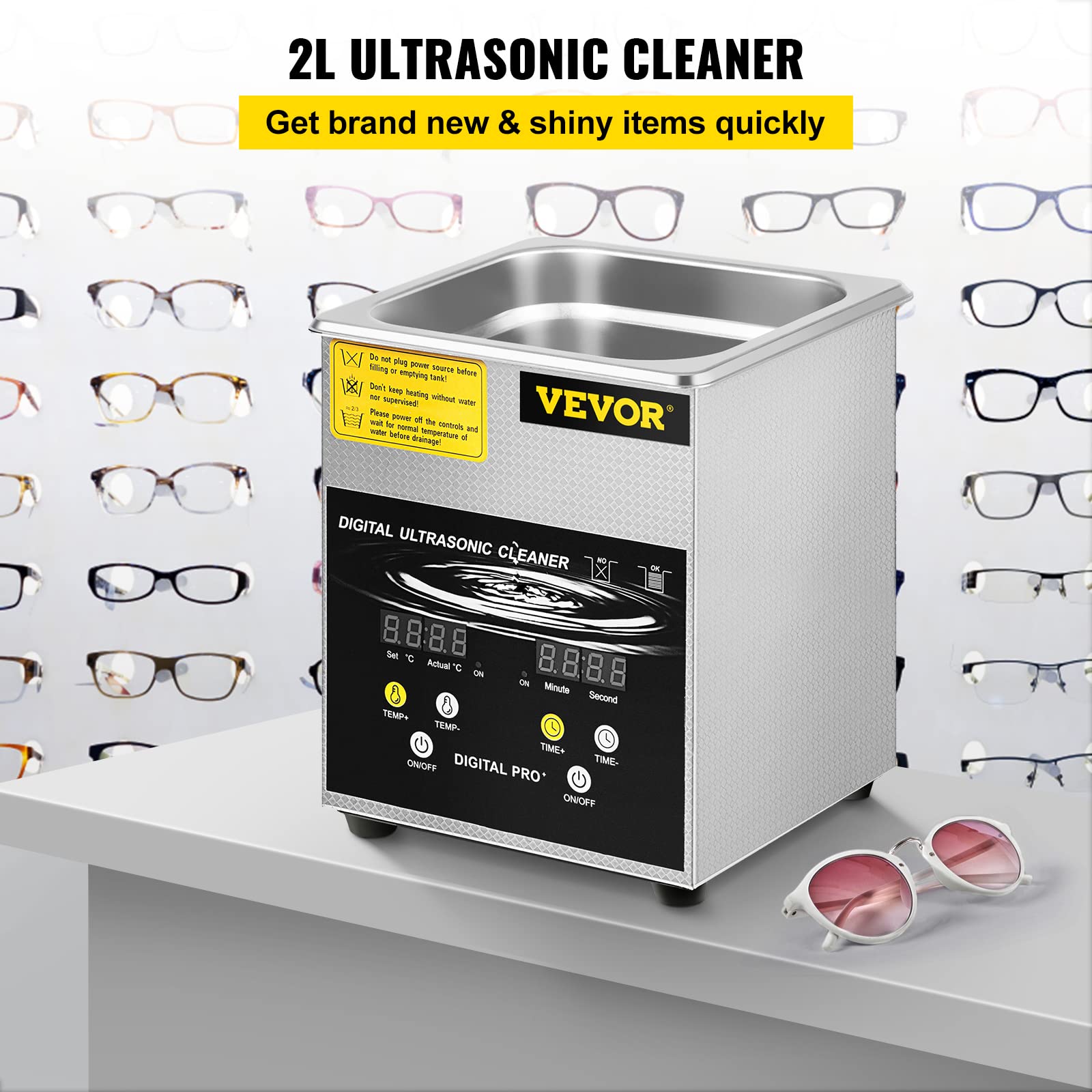 VEVOR 2 L Verbesserter Ultraschallreiniger (100 W Heizung, 60 W Ultraschall) Professioneller digitaler Labor-Ultraschall-Teilereiniger mit Heizungstimer für die Reinigung von Schmuck, Brillenteilen 2