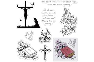 ABTOLS Easter Jesus Cross Clear Stamps for Card Making Paper Craft, Easter Words Christian Bible Pray Lily Flower Butterfly Egg Clear Rubber Stamps for Easter Card Making Decoration and DIY Scrapbooking