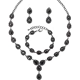 Enrwin Austrian Crystal Rhinestone Necklace Dangle Earrings Link Bracelet Jewelry Set for Brides Bridesmaid Prom Costume Accessories for Women