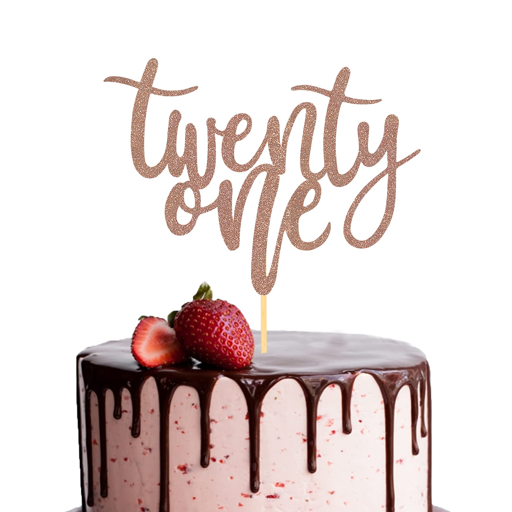 Photo 1 of Rose Gold Glitter Twenty One Cake Topper - 21st Happy Birthday Cake Decorations, Wedding Anniversary Party Decorations (8.5 inch)