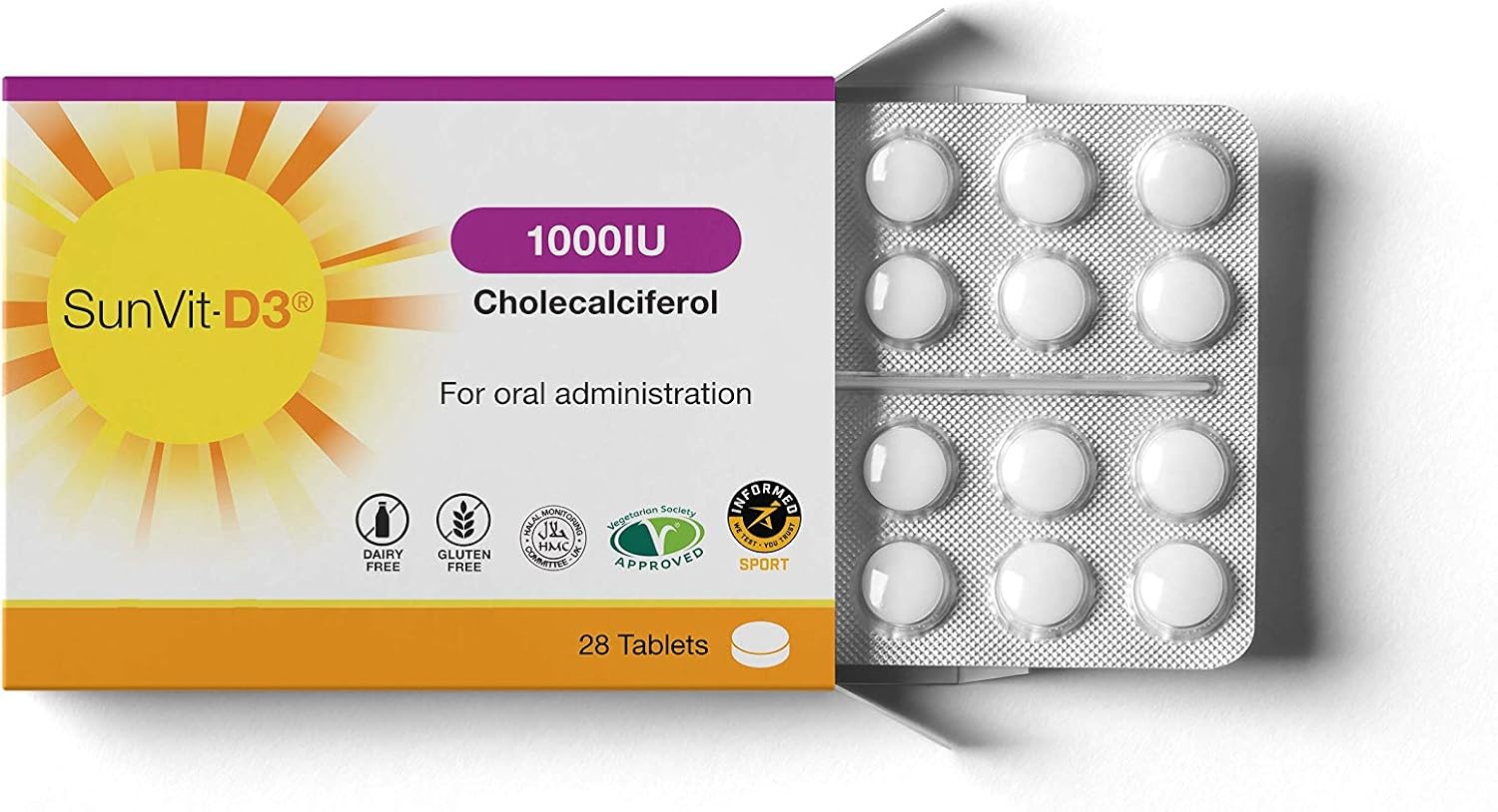 SunVit-D3 Vitamin D3 1000 iu - High Strength Vitamin D Tablets Support the Maintenance of Bone, Teeth, Muscle & Immune System