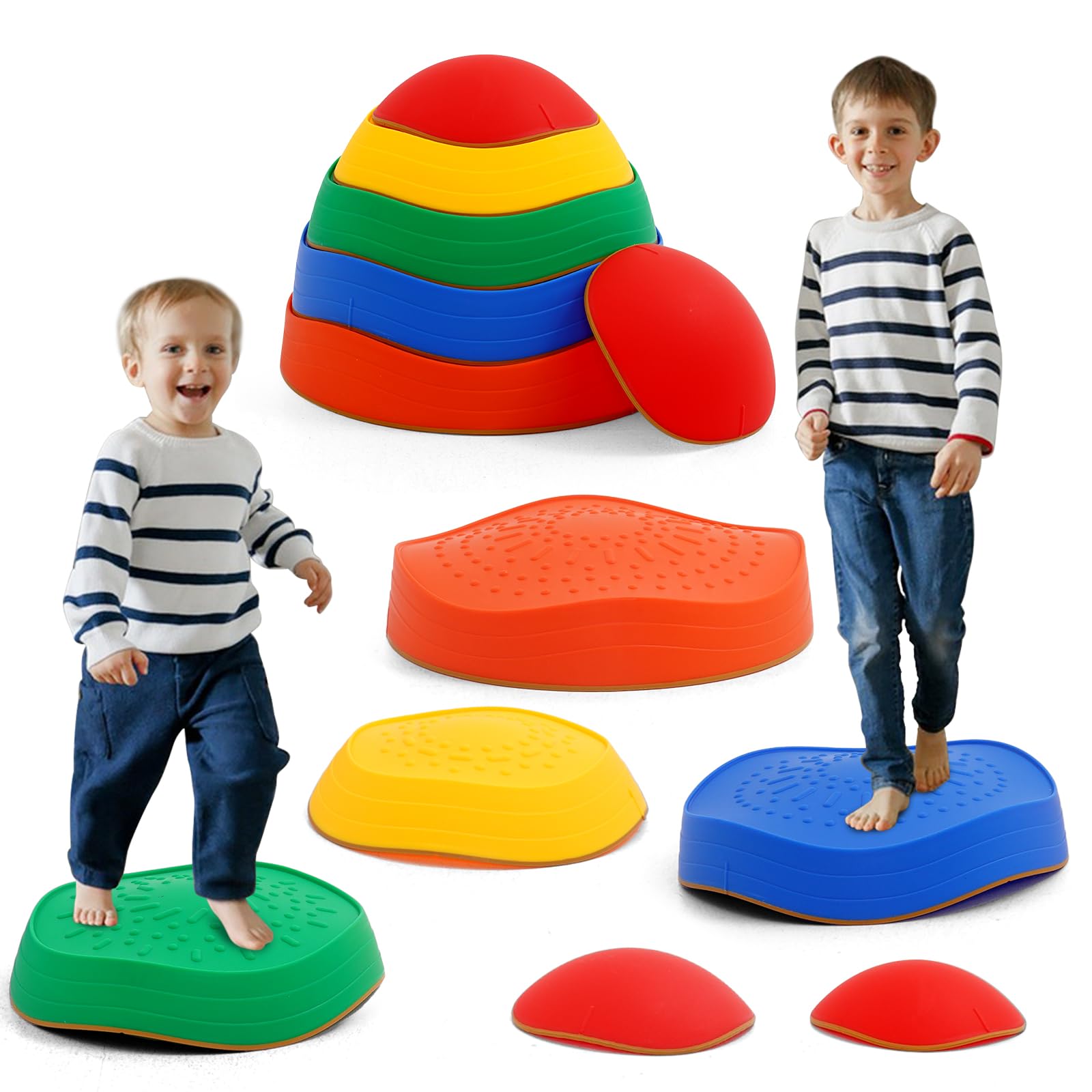 Kids Balance Stepping Stone 6PCS Non-Slip Stepping Stones Stackable Balance Blocks Toy Indoor Outdoor Play Equipment Balance Beam Game for Obstacle Course Sensory Play for Boys and Girls