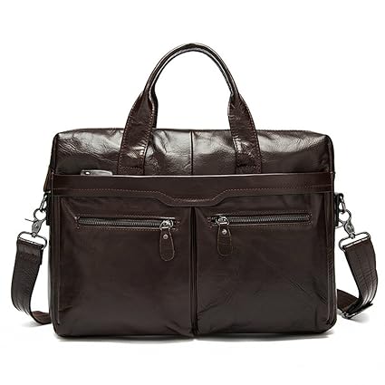 Ammybeddings Mens Leather Briefcase Satchel Tote Bag Messenger Shoulder School Work Business - Coffee