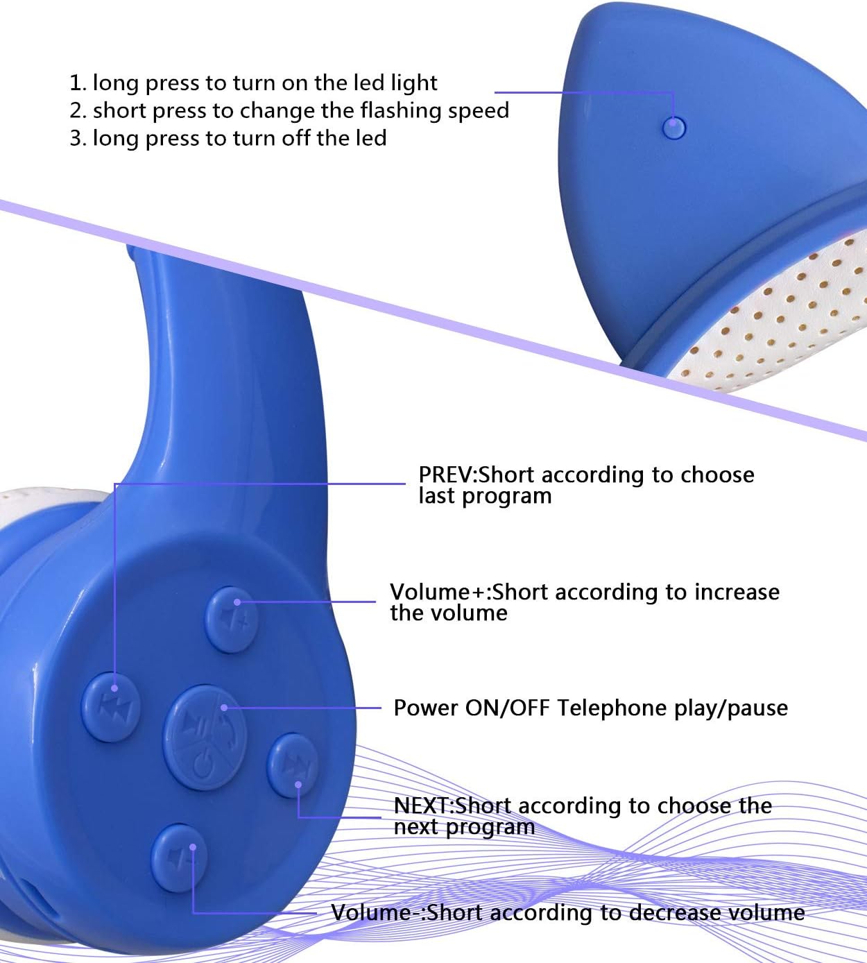 Unicorn Kids Wireless Headphones,15 Hours Play time,Yusonic Toddler Bluetooth Headphones for Girls Boys laptop Tablet,Led Light Up Kids wireless Headphone for Birthday travel school Gifts. (BLUE) - Image 5