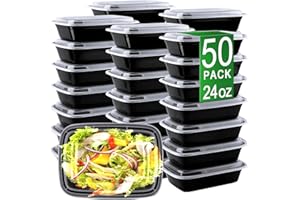 APSIC Meal Prep Containers, 50 Pack 24oz (100-Piece) Disposable Take Out Food Storage Containers with Leakproof Lids, Reusable Plastic To Go Lunch Boxes, BPA Free, Microwave/Dishwasher/Freezer Safe