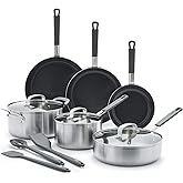 GreenPan x Bobby Flay Stainless Steel 12 Piece Cookware Pots & Pans Set, Professional Grade Tri-Ply, Multiclad, PFAS-Free Ceramic Nonstick, Induction Suitable, Dishwasher & Oven Safe,Stay Cool Handles