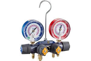 Yellow Jacket 49974 Titan® A2L 4-Valve Manifold Only, 3-1/8" (80mm) Gauges, R-32/454B/410A