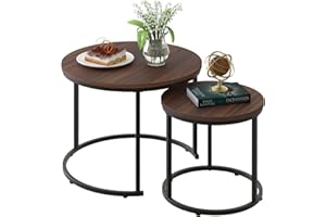 aboxoo Coffee Table Nesting Side Round Set of 2 End Table Top Sturdy Metal Frame Desk Centerpiece Living Room Bedroom Apartment Modern Industrial Simple Nightstand