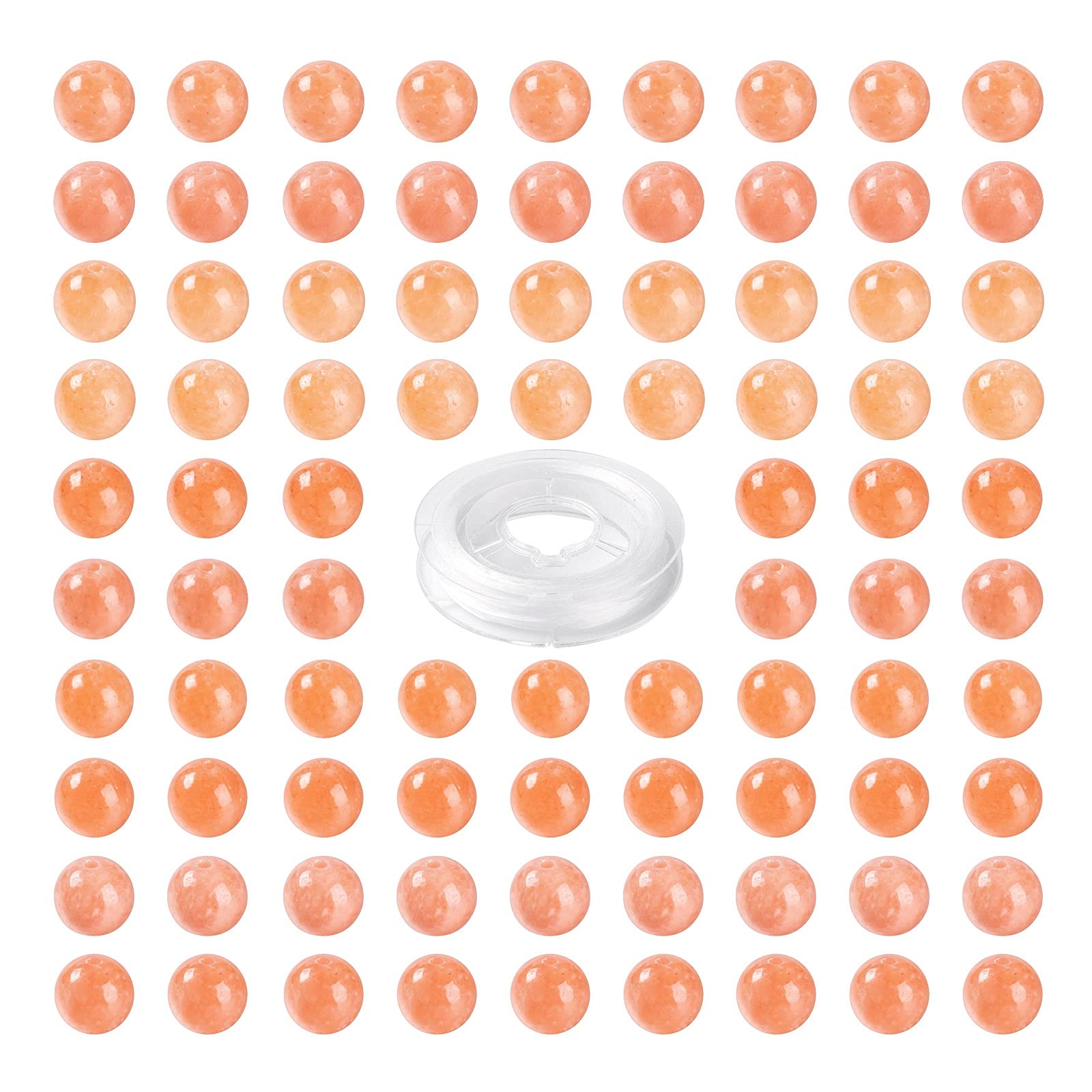 BEEFLYING 100 Pcs 8mm Natural Peach Calcite Round Beads Natural Stone Beads Round Loose Beads for DIY Jewelry Earrings Bracelet Making