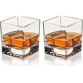 Viski Braque Rocks Short Glass Set - Old Fashioned Glass Square Drinking Glasses, Crystal Cocktail Glasses 10oz Set of 2