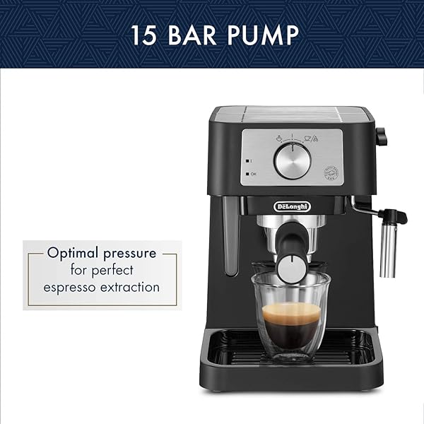 DE’LONGHI STILOSA MANUAL ESPRESSO MACHINE, COMPACT COFFEE MAKER, 15 BAR PUMP PRESSURE, MANUAL MILK FROTHER STEAM WAND FOR AUTHENTIC SINGLE & DOUBLE ESPRESSO, LATTES & CAPPUCCINOS, TAMPER INCLUDED